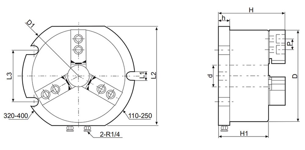 QK3-L Vertical Through Hole Pneumatic Chuck